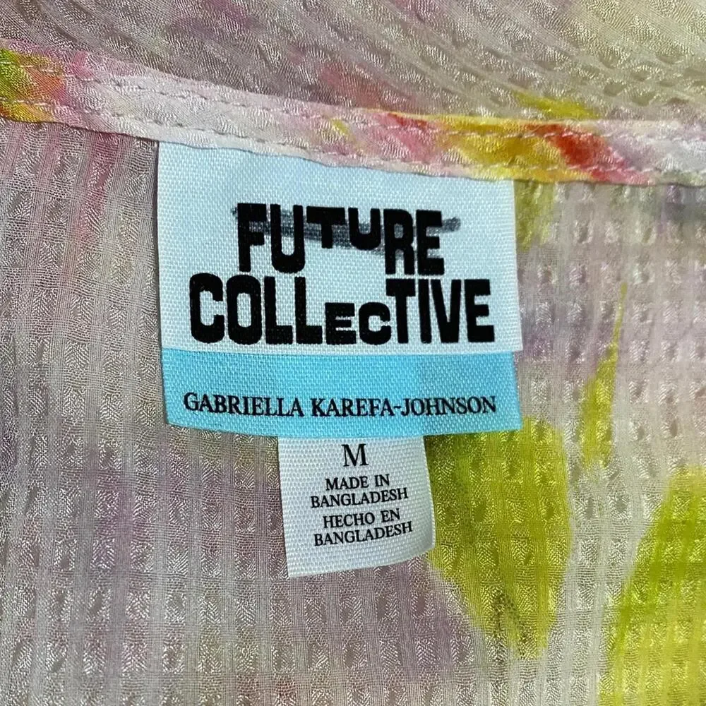 Pink Yellow Sheer Wrap Blouse Top Medium Whimsical Coquette Festive - Picture 3 of 4